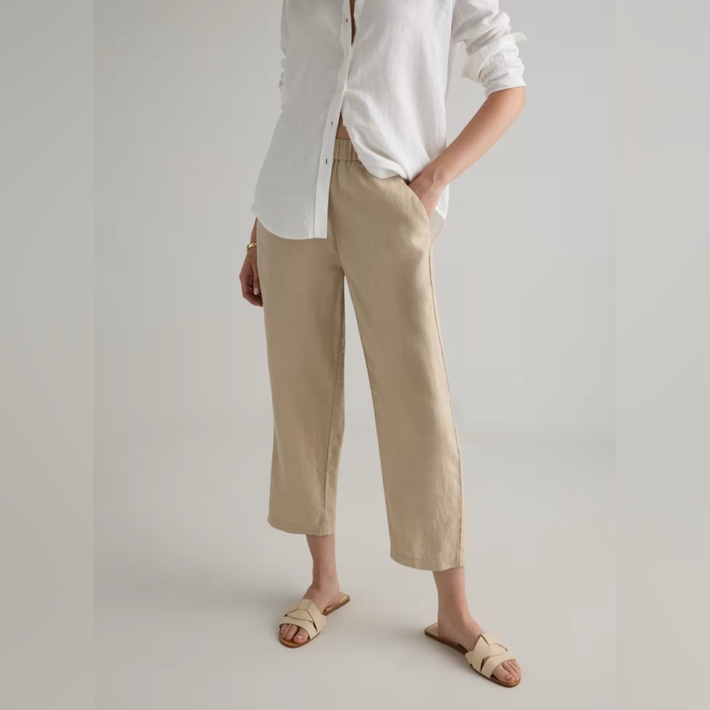 Quince Beige Wide-Leg Cropped Pants